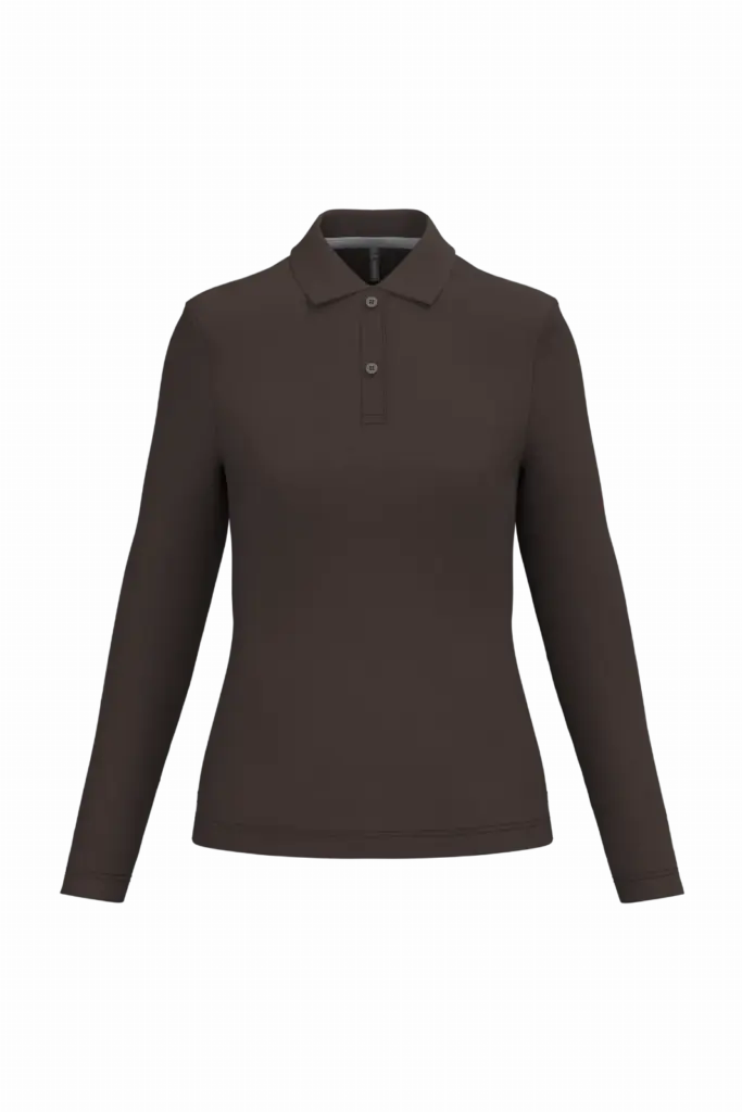 Damespolo lange mouwen, chocolate — productfoto 14