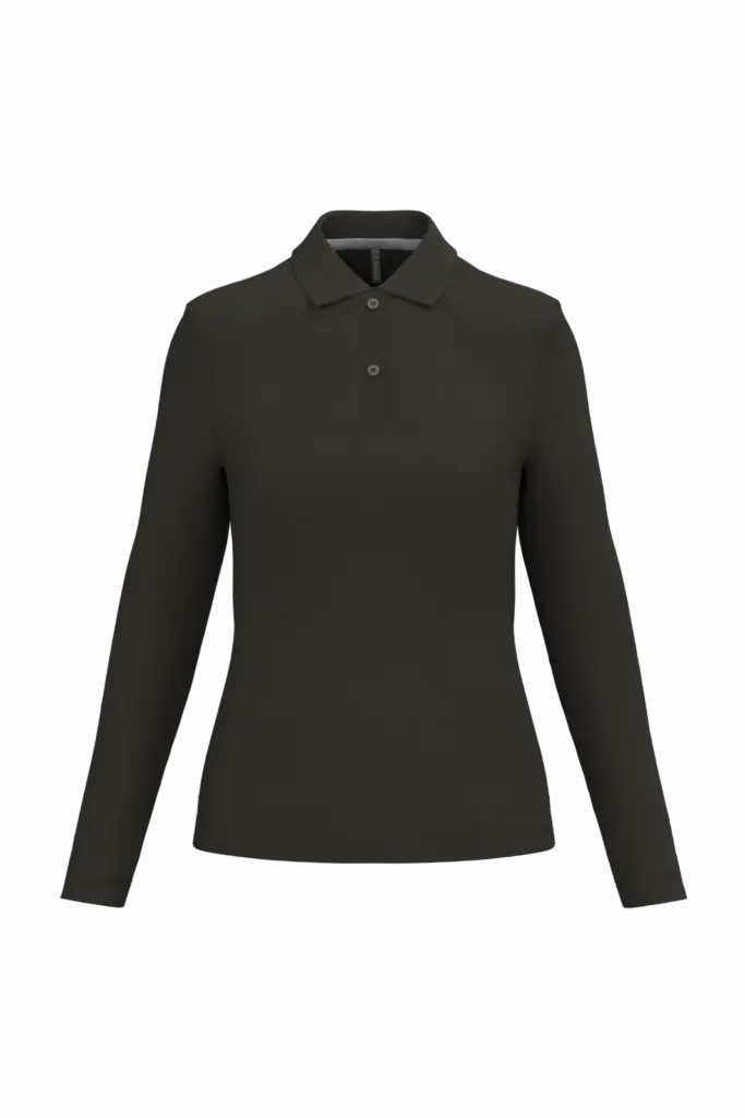 Damespolo lange mouwen, dark khaki — productfoto 20