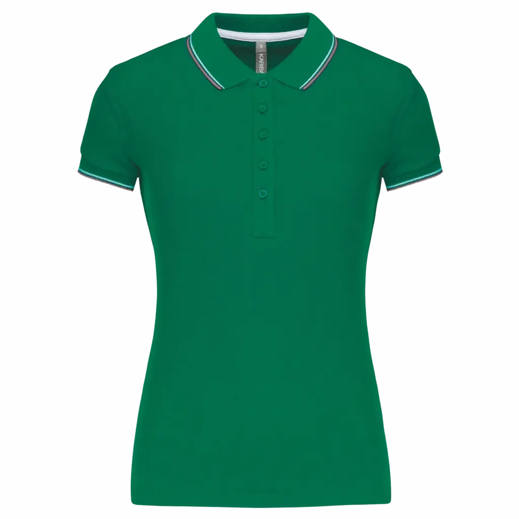 Damespolo korte mouwen, kelly green/light grey/white — productfoto 80