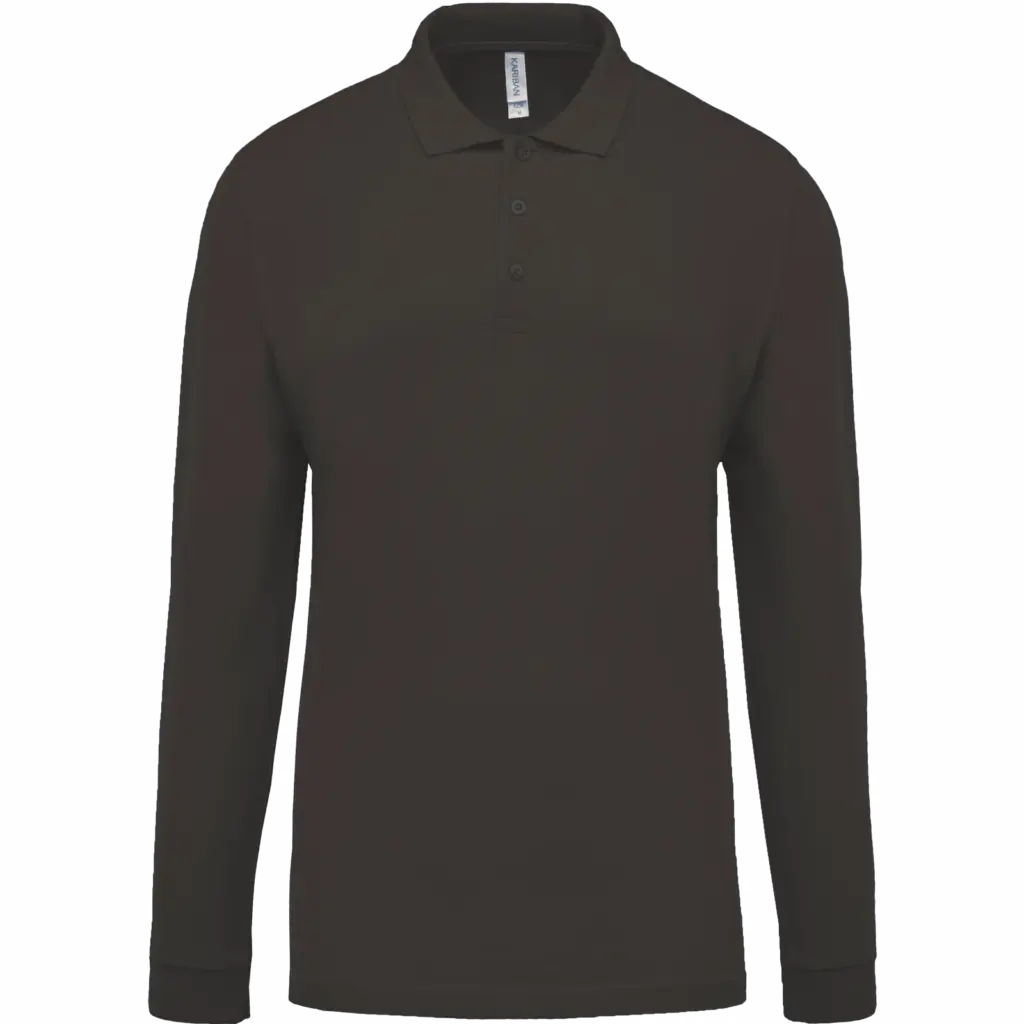 Piqué-herenpolo lange mouwen, dark grey — productfoto 10