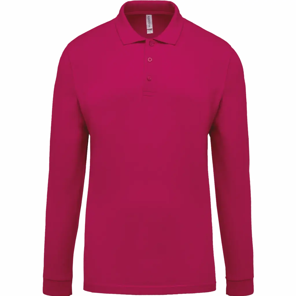 Piqué-herenpolo lange mouwen, fuchsia — productfoto 16