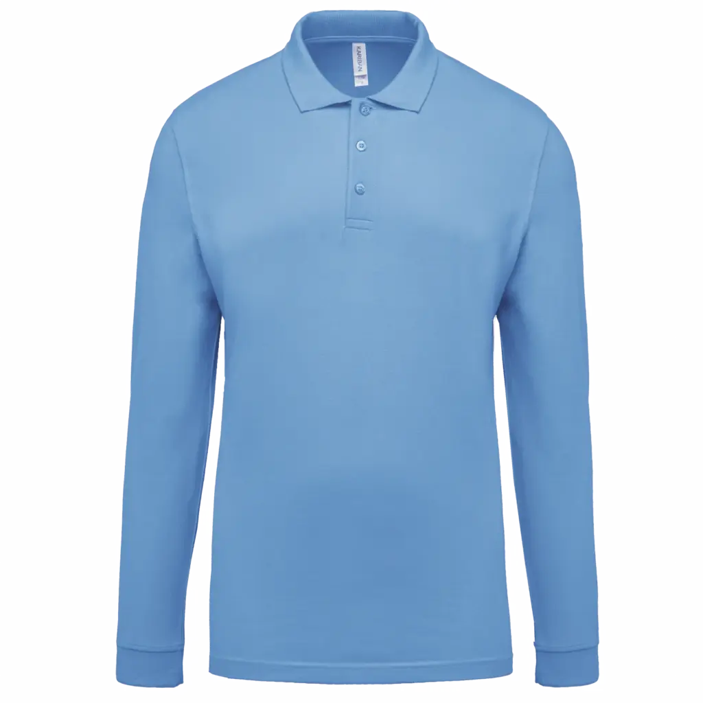 Piqué-herenpolo lange mouwen, sky blue — productfoto 37