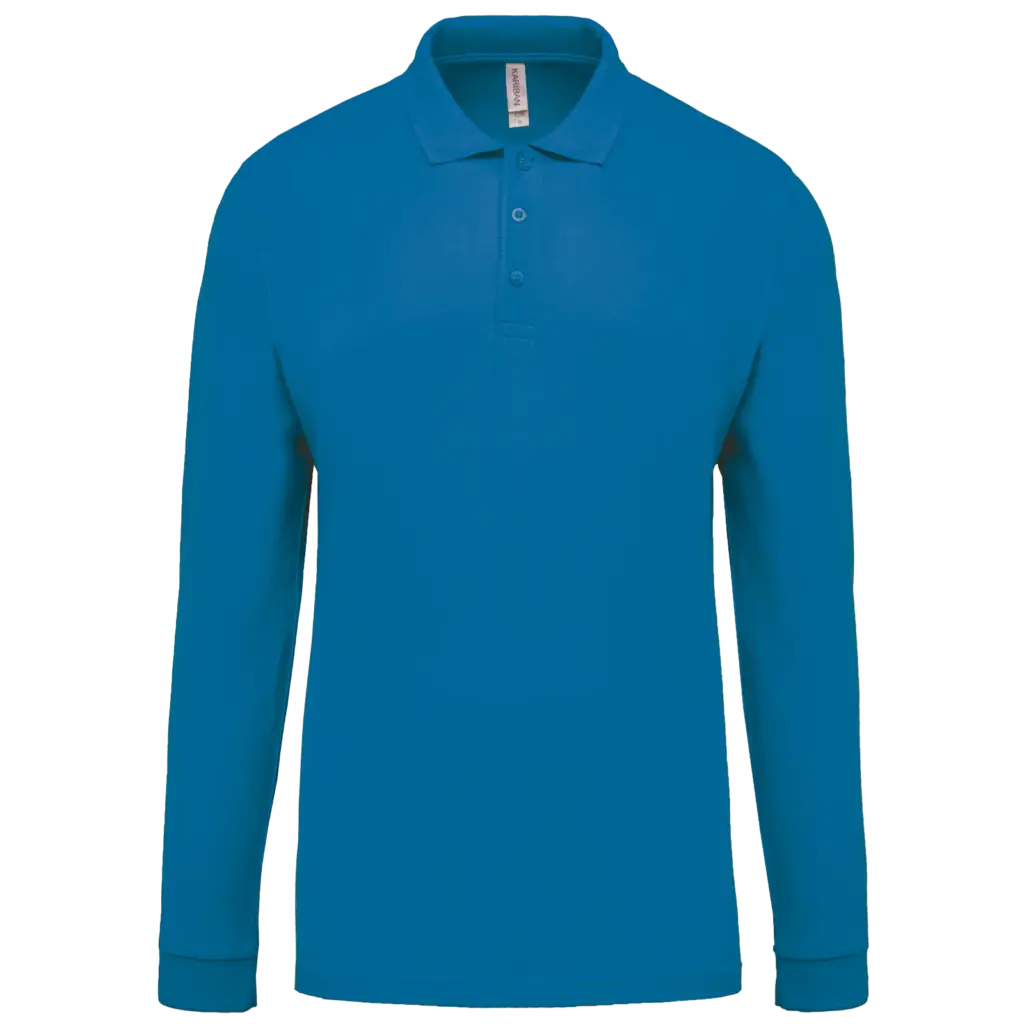 Piqué-herenpolo lange mouwen, tropical blue — productfoto 40