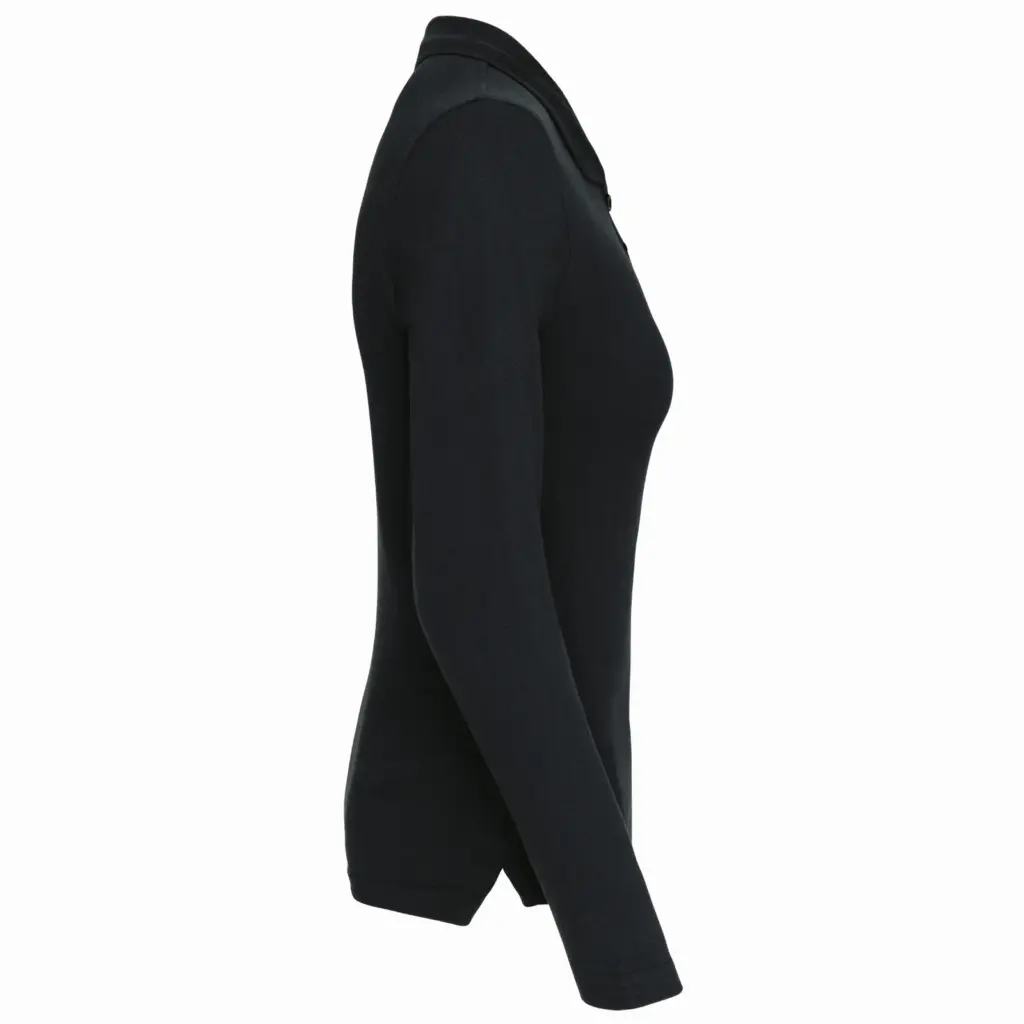 Piqué-damespolo lange mouwen, black — productfoto 8