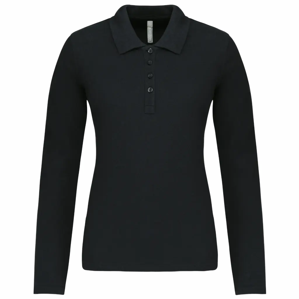 Piqué-damespolo lange mouwen, black — productfoto 9