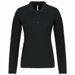 Piqué-damespolo lange mouwen, black — productfoto 9