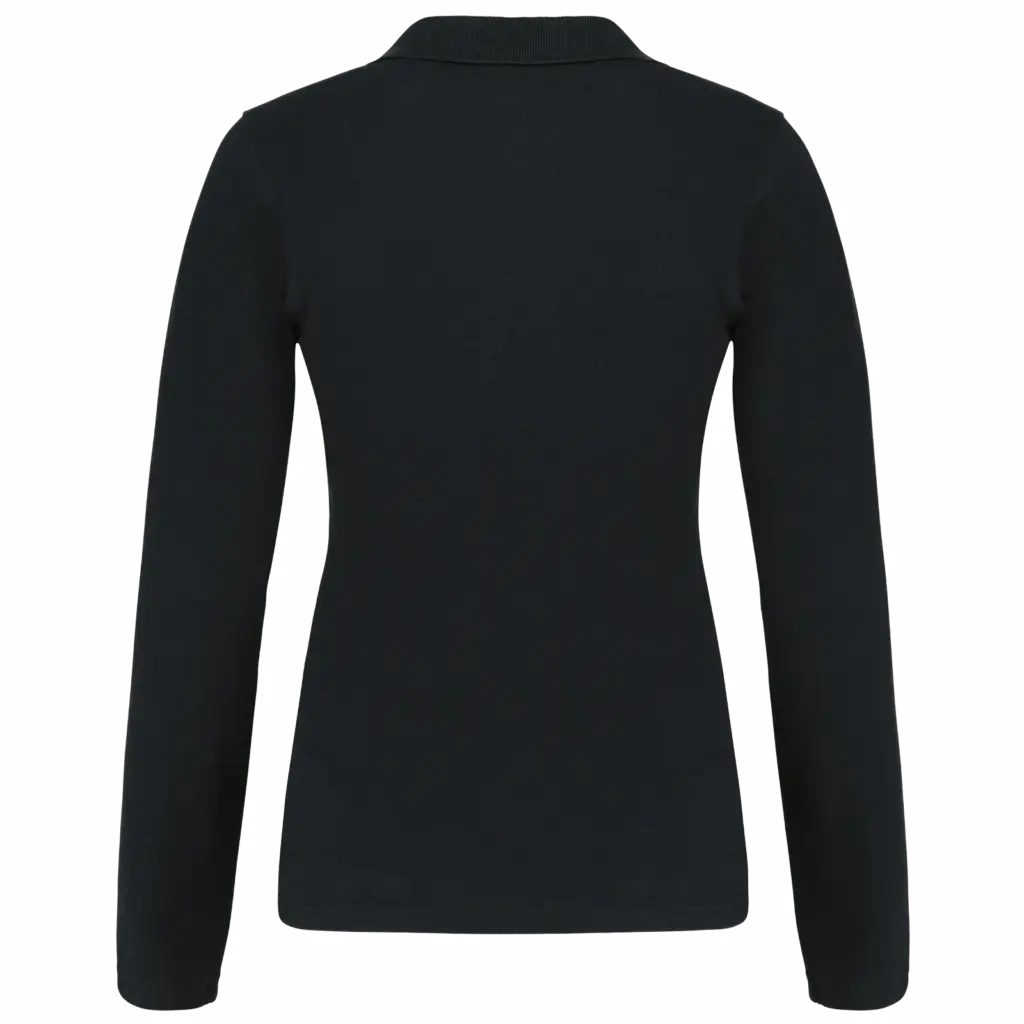 Piqué-damespolo lange mouwen, black — productfoto 10