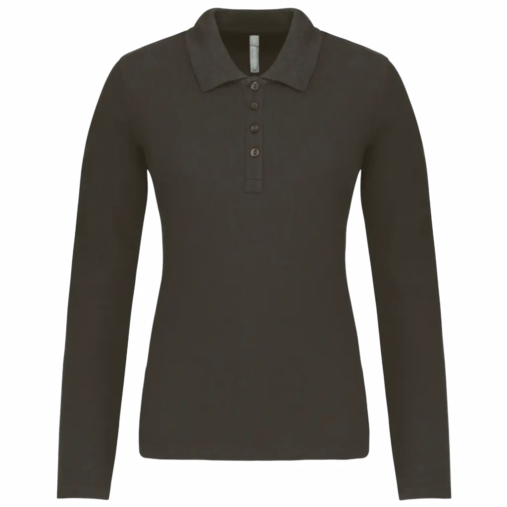 Piqué-damespolo lange mouwen, dark grey — productfoto 12