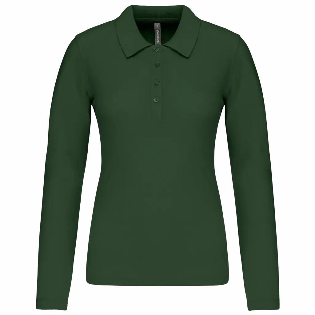 Piqué-damespolo lange mouwen, forest green — productfoto 15