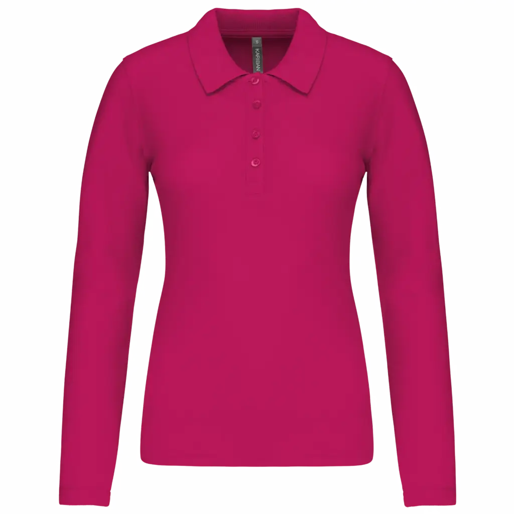 Piqué-damespolo lange mouwen, fuchsia — productfoto 18