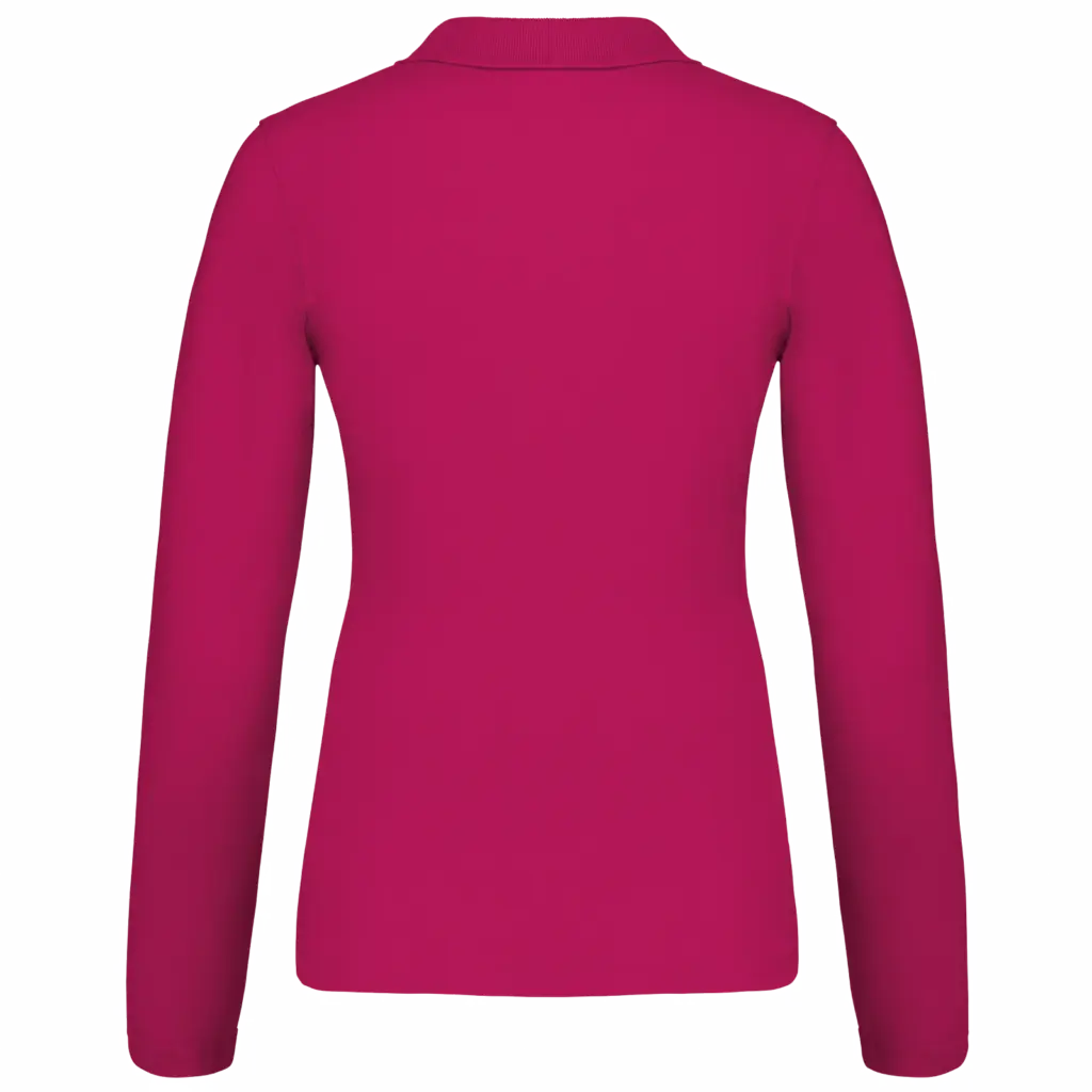 Piqué-damespolo lange mouwen, fuchsia — productfoto 19