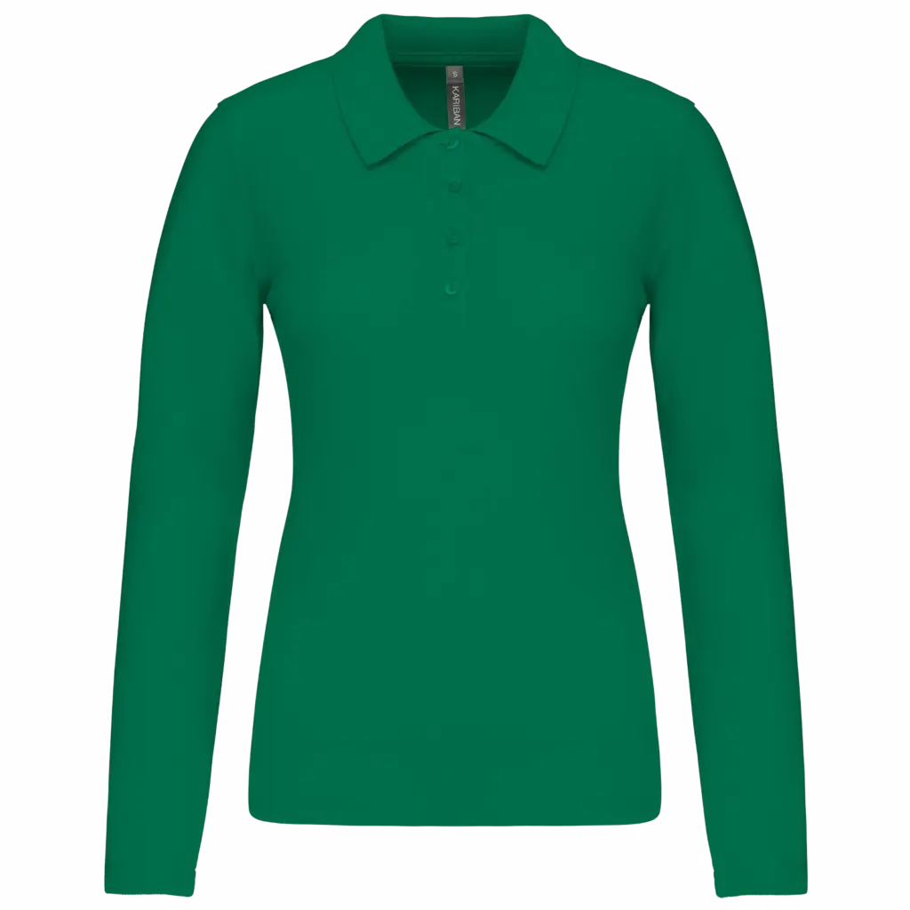 Piqué-damespolo lange mouwen, kelly green — productfoto 21