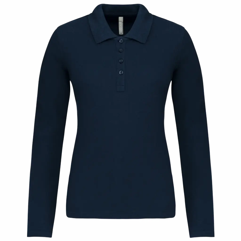 Piqué-damespolo lange mouwen, navy — productfoto 27