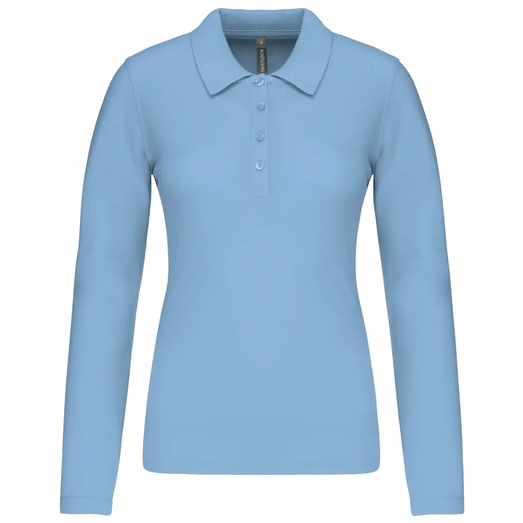 Piqué-damespolo lange mouwen, sky blue — productfoto 39