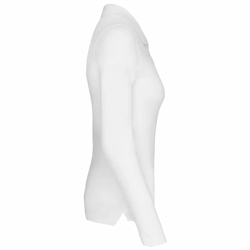 Piqué-damespolo lange mouwen, white — productfoto 44