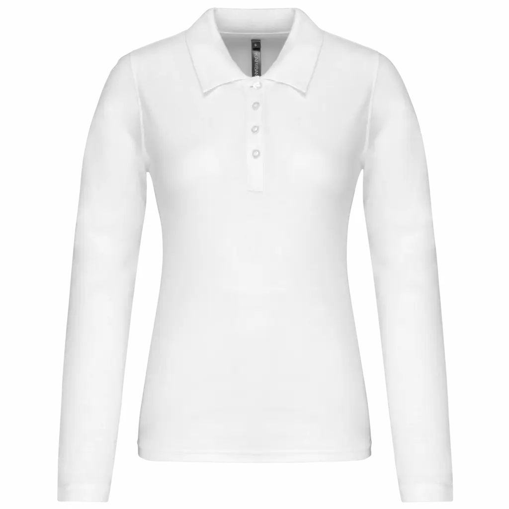 Piqué-damespolo lange mouwen, white — productfoto 45