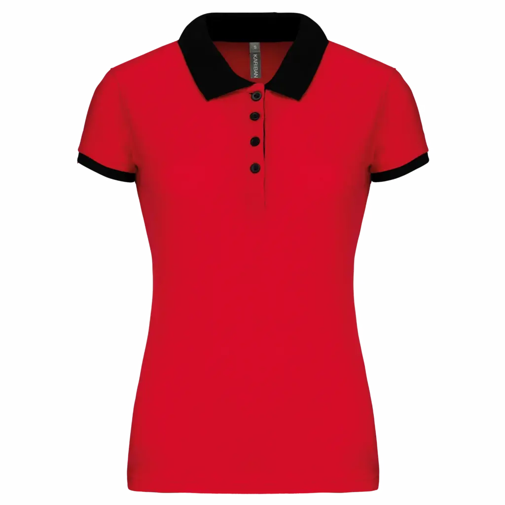 Piqué-damespolo tweekleurig, red / black — productfoto 16