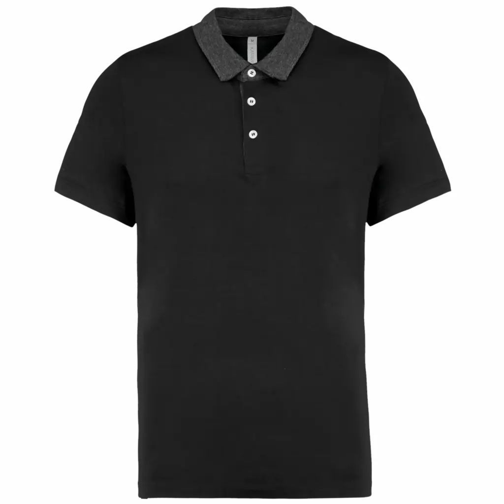 Tweekleurige herenpolo jersey, black / dark grey heather — productfoto 12