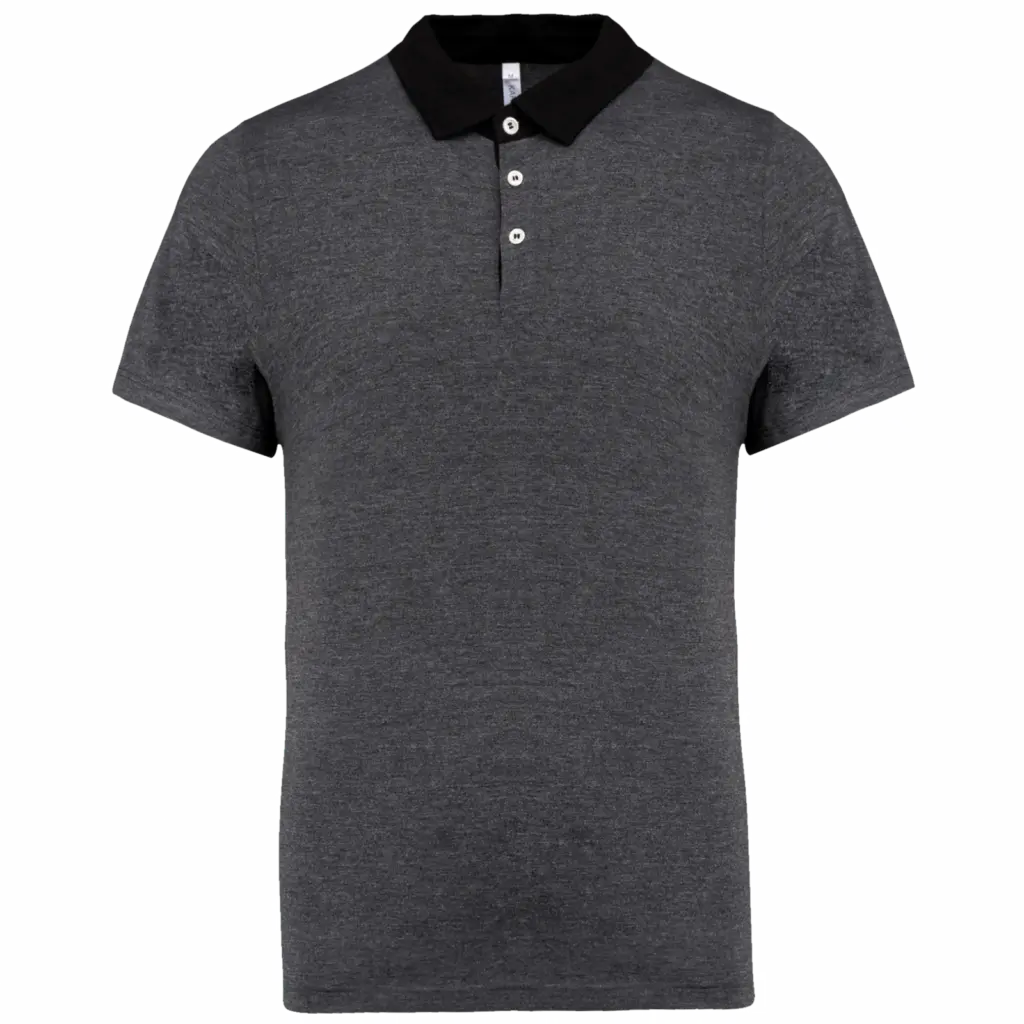 Tweekleurige herenpolo jersey, dark grey heather / black — productfoto 18