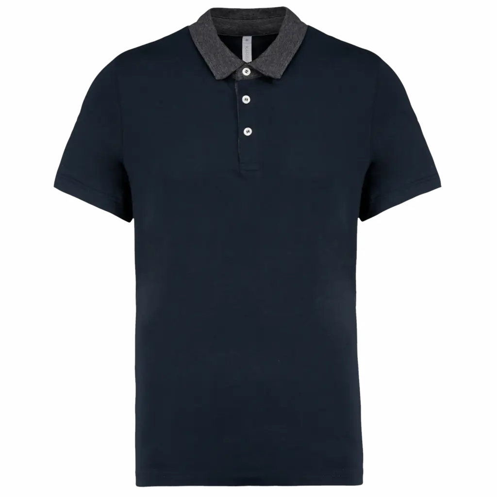 Tweekleurige herenpolo jersey, navy / dark grey heather — productfoto 21
