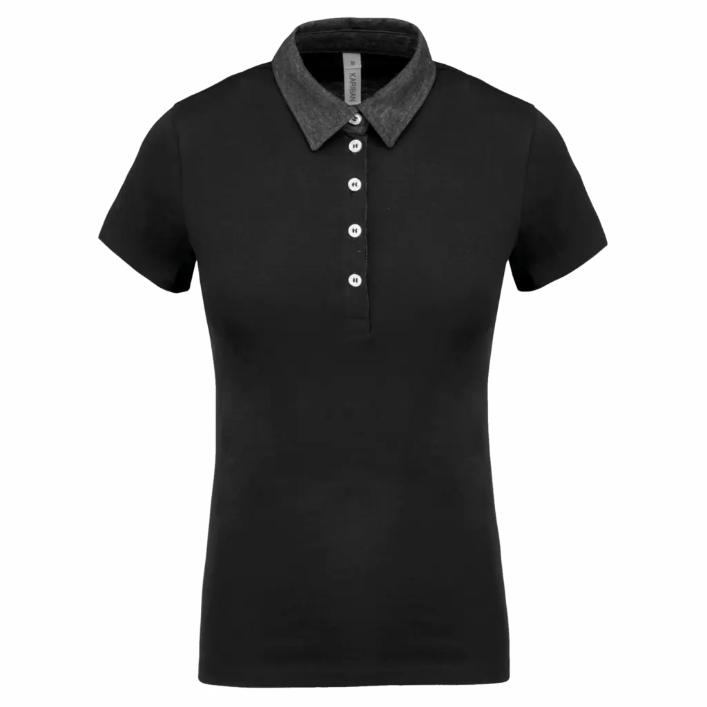 PS_K261_BLACK-DARKGREYHEATHER - Hidalgo-werbeartikel Tweekleurige damespolo jersey, black / dark grey heather — productfoto 4