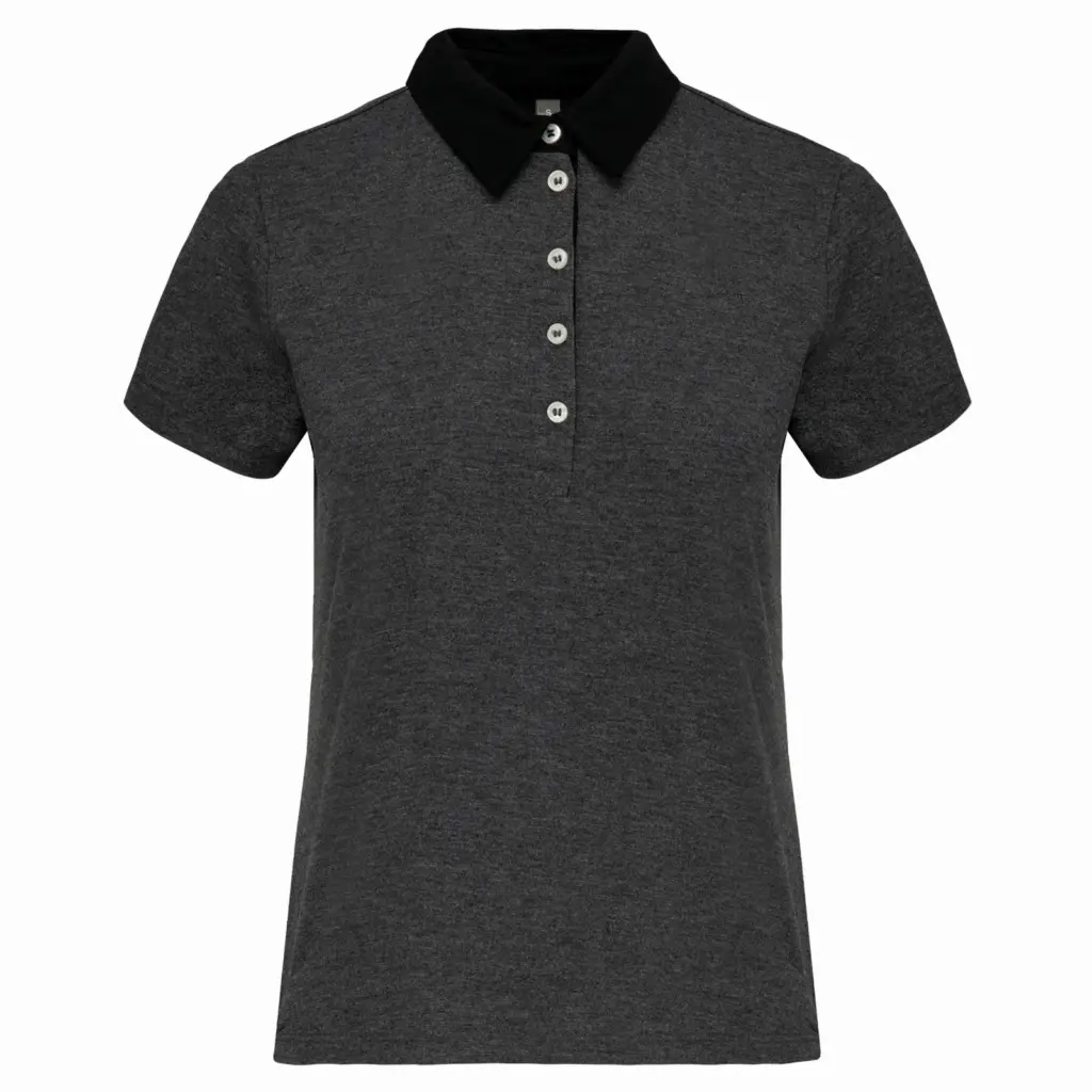 PS_K261_DARKGREYHEATHER-BLACK - Hidalgo-werbeartikel Tweekleurige damespolo jersey, dark grey heather / black — productfoto 10