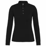 Damespolo lange mouwen van jersey, black — productfoto 7