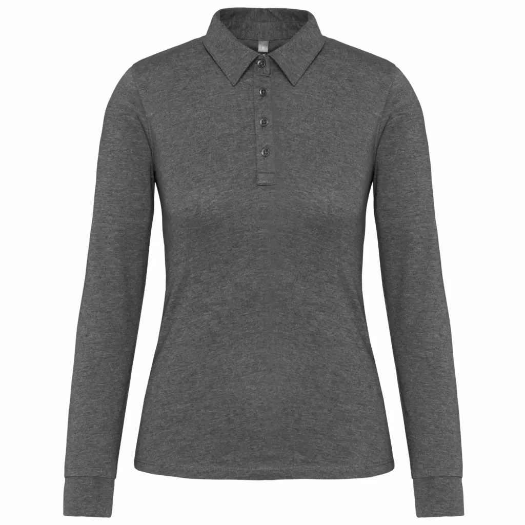 Damespolo lange mouwen van jersey, grey heather — productfoto 10