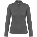 Damespolo lange mouwen van jersey, grey heather — productfoto 10