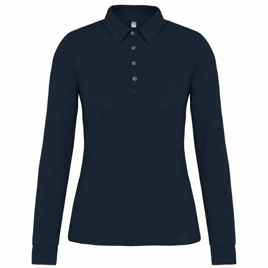 Damespolo lange mouwen van jersey, navy — productfoto 13