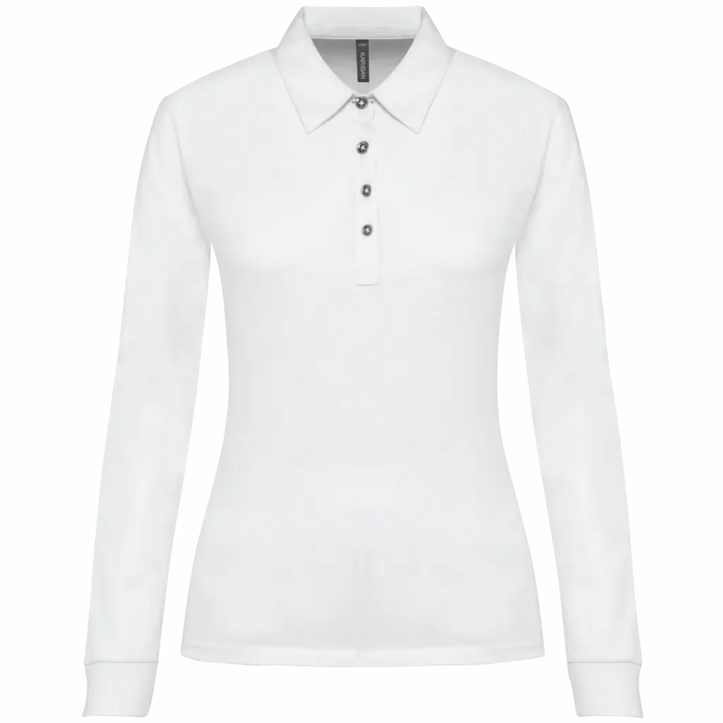 Damespolo lange mouwen van jersey, white — productfoto 19