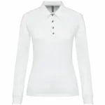 Damespolo lange mouwen van jersey, white — productfoto 19