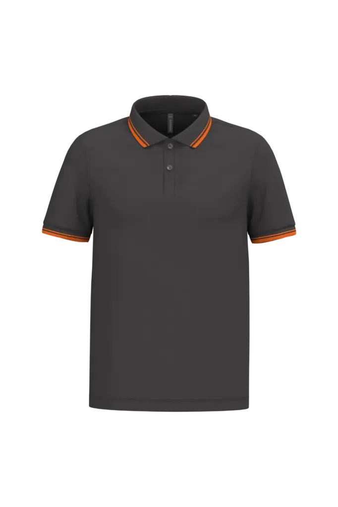 Herenpolo met korte mouwen en contrasterende bies, dark grey / orange — productfoto 28