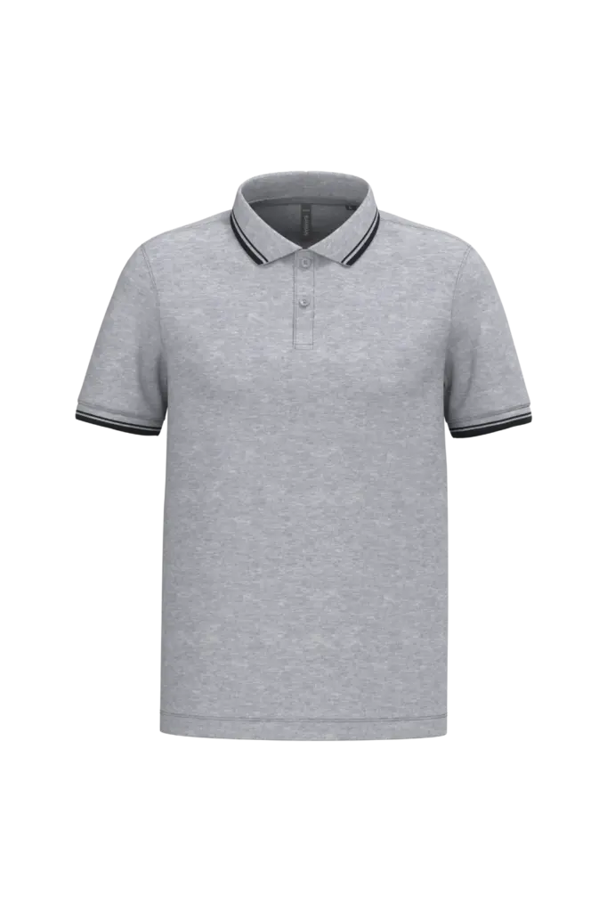 Herenpolo met korte mouwen en contrasterende bies, oxford grey / black — productfoto 46