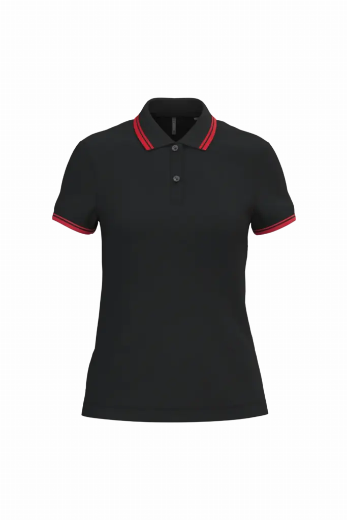 Damespolo met korte mouwen en contrasterende bies, black / red — productfoto 9