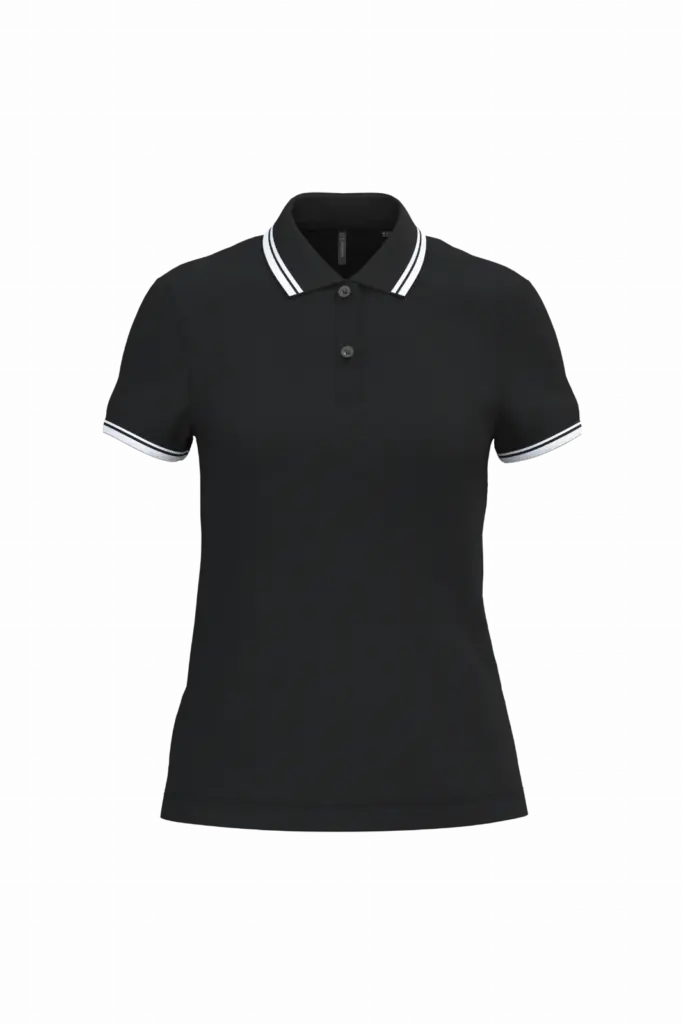 Damespolo met korte mouwen en contrasterende bies, black/white — productfoto 12