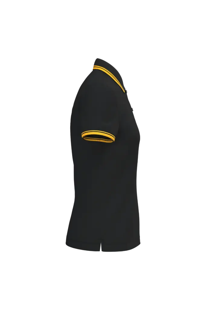 Damespolo met korte mouwen en contrasterende bies, black / yellow — productfoto 14