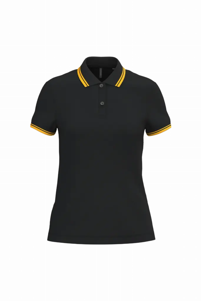 Damespolo met korte mouwen en contrasterende bies, black / yellow — productfoto 15