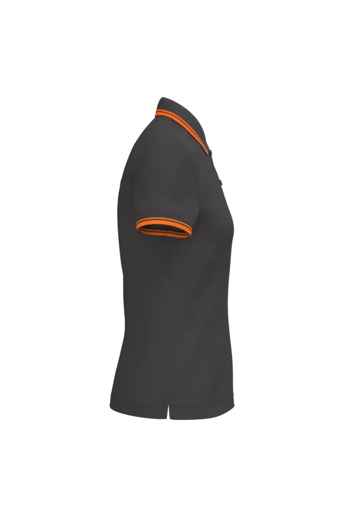 Damespolo met korte mouwen en contrasterende bies, dark grey / orange — productfoto 17