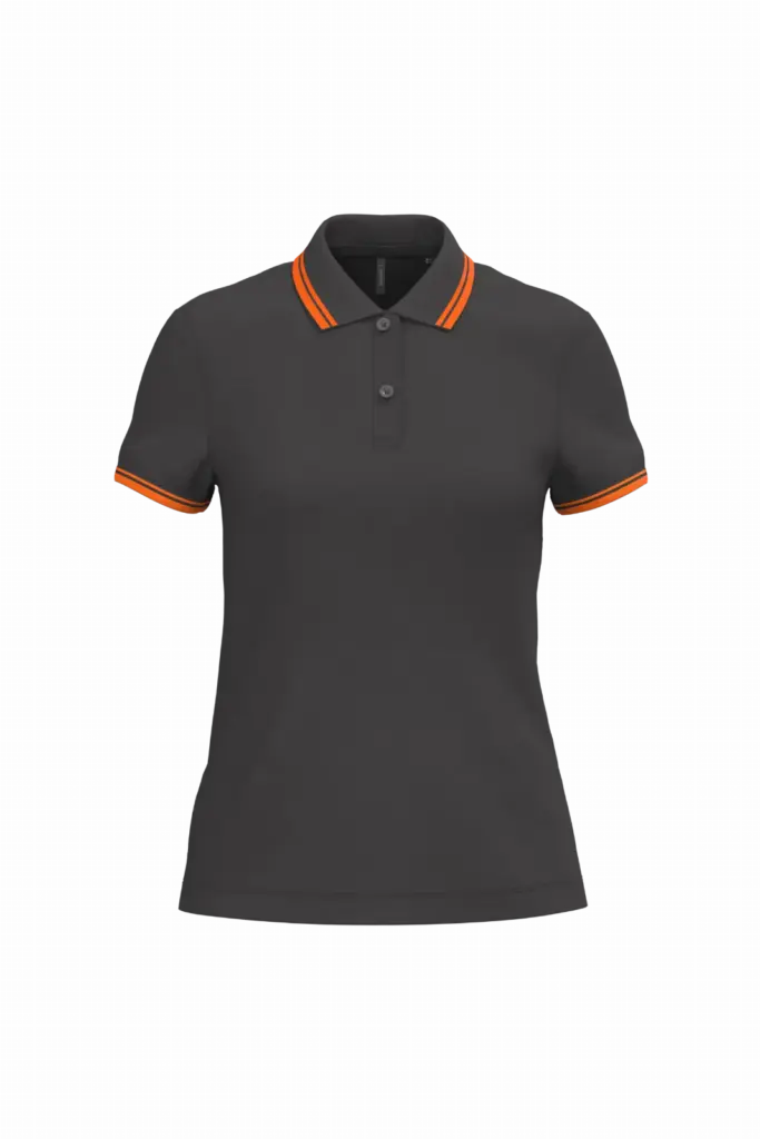 Damespolo met korte mouwen en contrasterende bies, dark grey / orange — productfoto 18