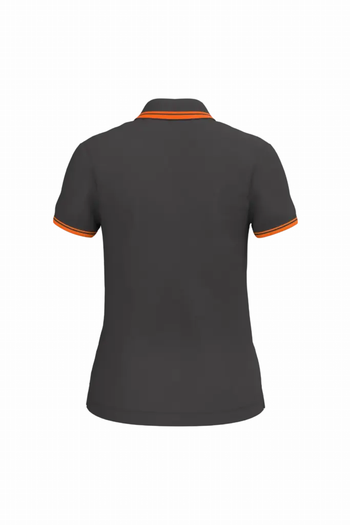 Damespolo met korte mouwen en contrasterende bies, dark grey / orange — productfoto 19