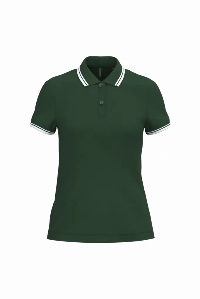 Damespolo met korte mouwen en contrasterende bies, forest green / white — productfoto 21