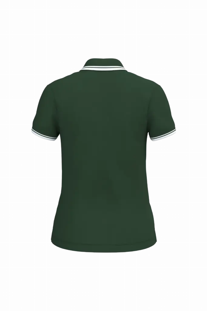 Damespolo met korte mouwen en contrasterende bies, forest green / white — productfoto 22