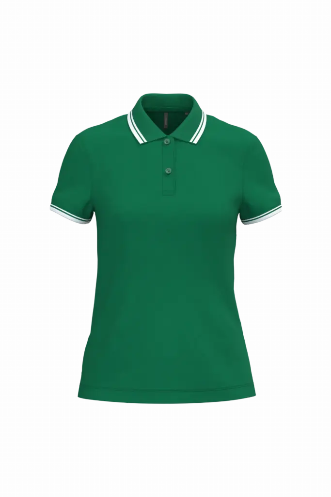 Damespolo met korte mouwen en contrasterende bies, kelly green / white — productfoto 24
