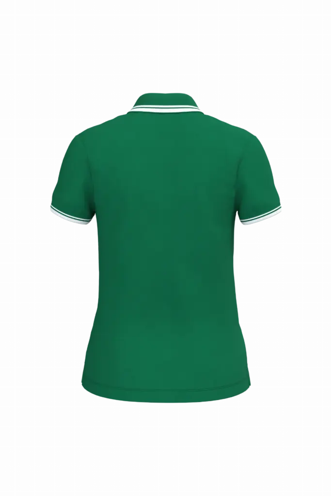 Damespolo met korte mouwen en contrasterende bies, kelly green / white — productfoto 25