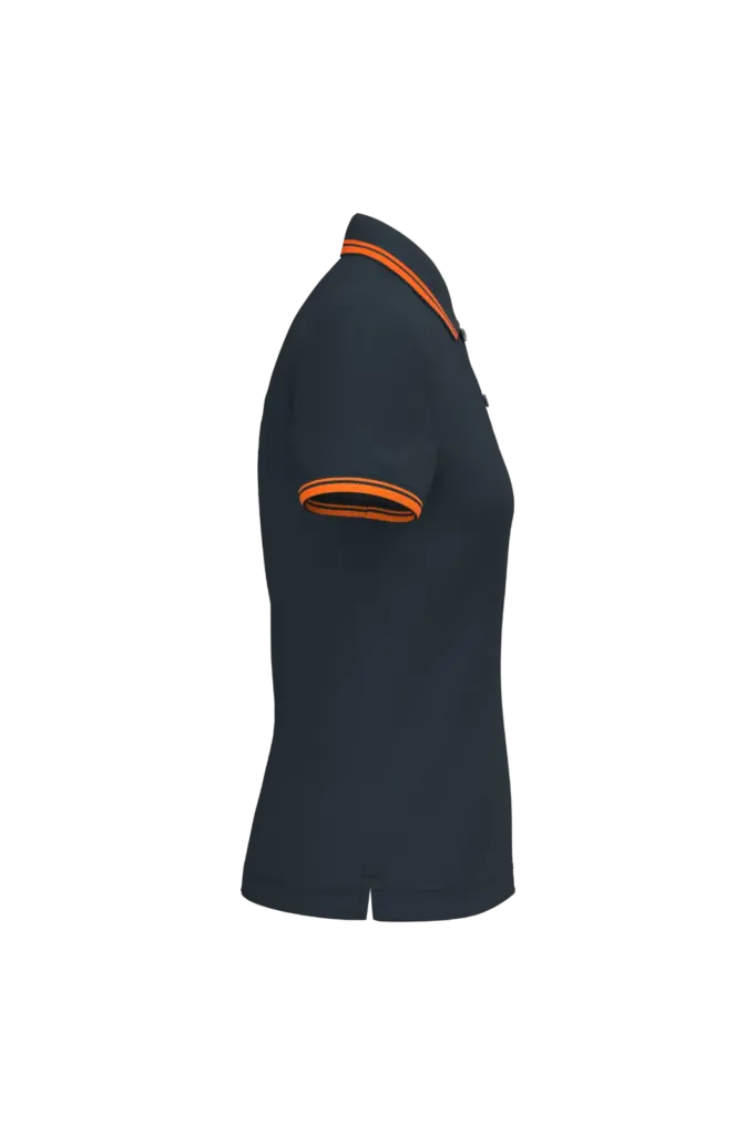 Damespolo met korte mouwen en contrasterende bies, navy / orange — productfoto 26