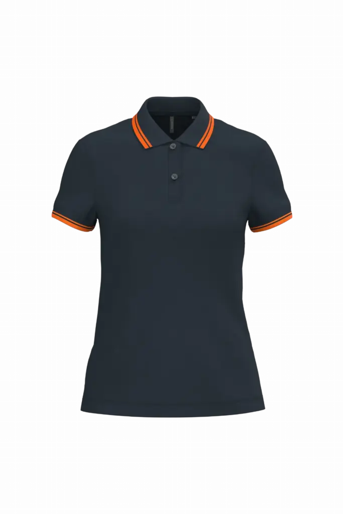 Damespolo met korte mouwen en contrasterende bies, navy / orange — productfoto 27