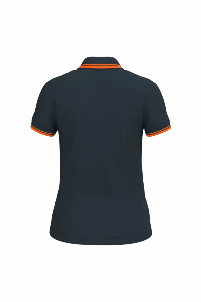 Damespolo met korte mouwen en contrasterende bies, navy / orange — productfoto 28