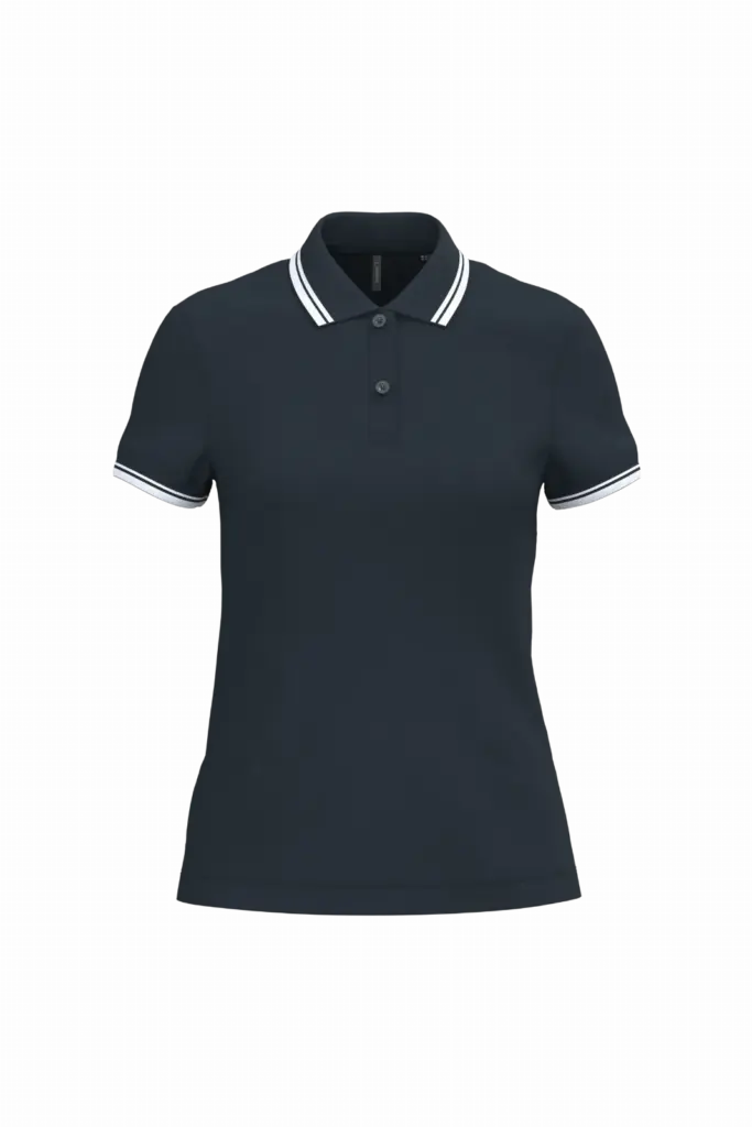 Damespolo met korte mouwen en contrasterende bies, navy / white — productfoto 30