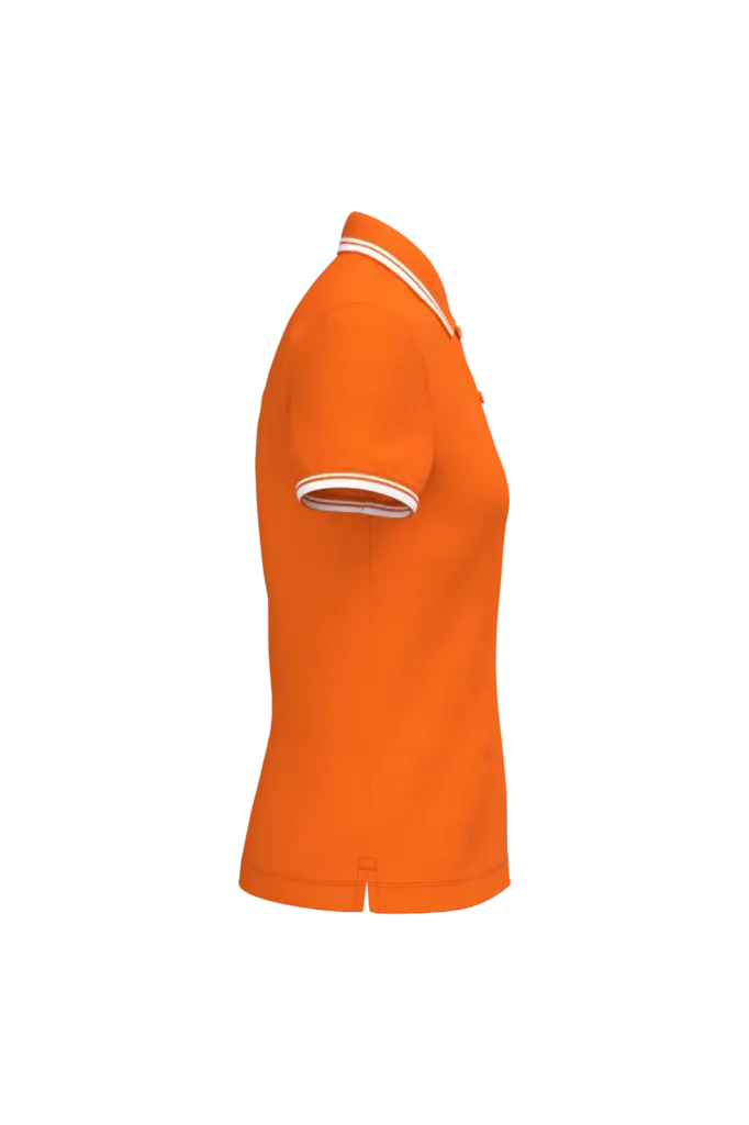 Damespolo met korte mouwen en contrasterende bies, orange / white — productfoto 32